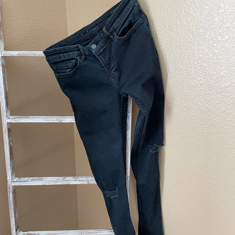All Saints black distressed skinny jeans